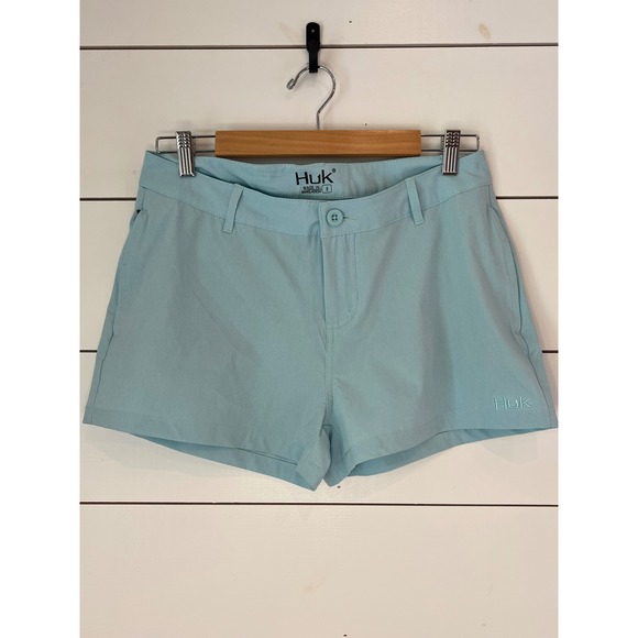 Huk Pants - Huk Pursuit Fishing Shorts Womens 8 Blue Aqua Performance Quick Dry gorpcore